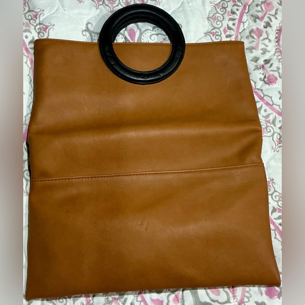 Anthropologie Camel Tan Clutch with Black Ring Handle - Picture 5 of 12